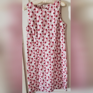 Herman Geist vintage red pink rose floral sleeveless dress size 8 petite‎